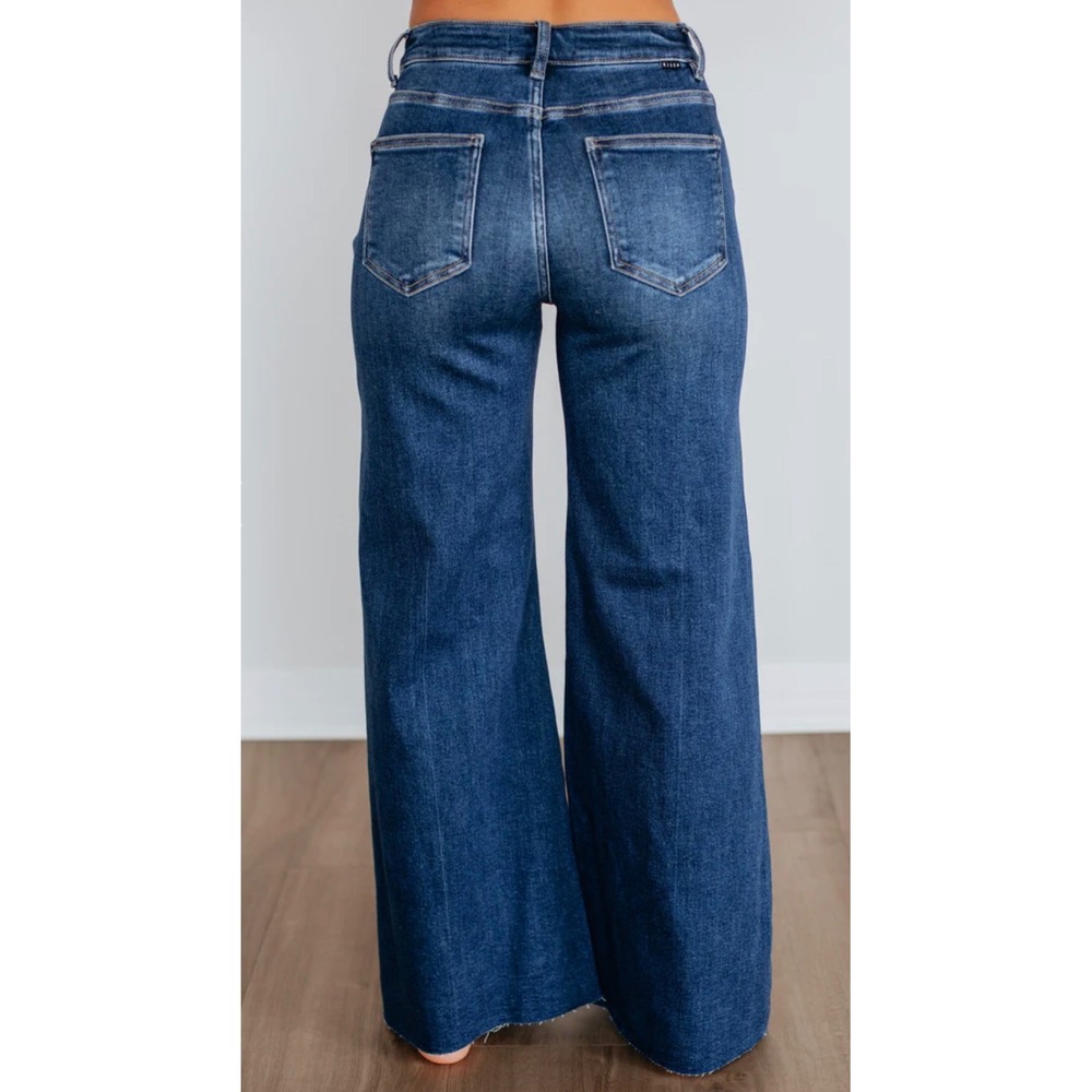 Risen Jeans Womens Blue High Rise Flare Wide Leg Raw Hem Denim RDPSize 3/26 - Picture 2 of 15